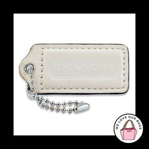 2.25" Large COACH Chalk White Leather Nickel Key Fob Bag Charm Keychain Hang Tag